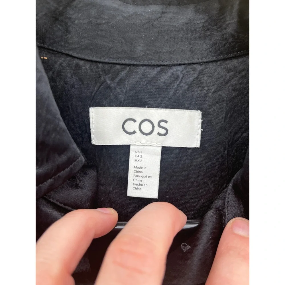 COS Black Acetate Crushed Texture Button Down Shirt‎ Womens Size 2 Minimalist - Picture 3 of 7